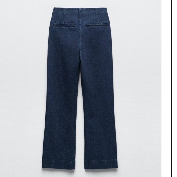 Zara High Rise Mini Flare Jeans with Gold Buttons - Picture 6 of 10